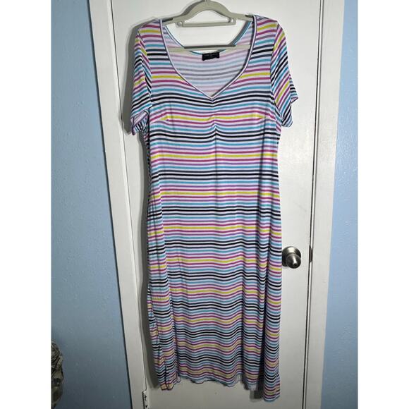 Lane Bryant Midi Dress Size 14/16 Rainbow Striped Jersey Knit Summer Beachy - Picture 1 of 8